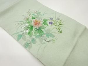 縮緬地手描き草花模様名古屋帯